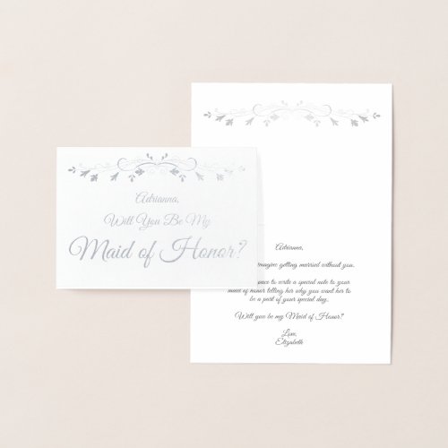 Silver Foil Elegant Maid of Honor Proposal Card