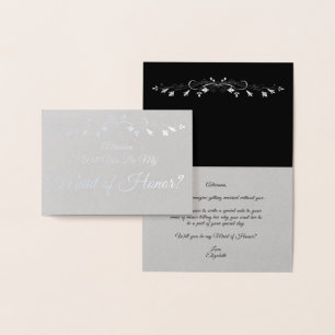 Silver Foil Elegant Maid of Honor Proposal Card