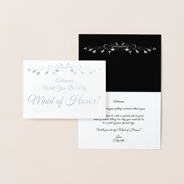 Silver Foil Elegant Maid of Honor Proposal Card (Display)