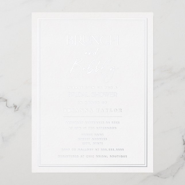 Silver Foil Elegant Minimalist Bridal Shower Foil Invitation Postcard (Front)