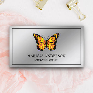 Silver Foil Elegant Orange Monarch Butterfly Business Card