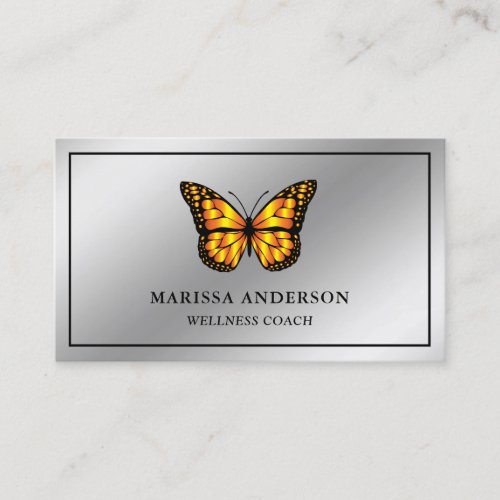 Silver Foil Elegant Orange Monarch Butterfly Business Card