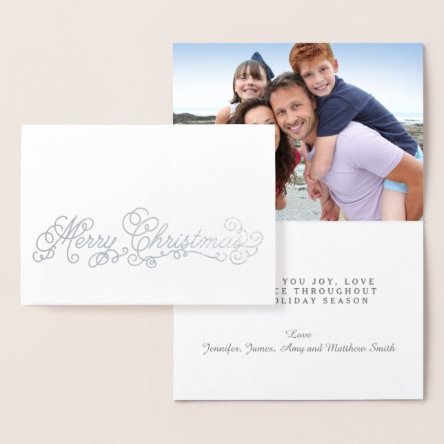 Silver Foil Elegant Script Merry Christmas Photo Foil Card (Display)