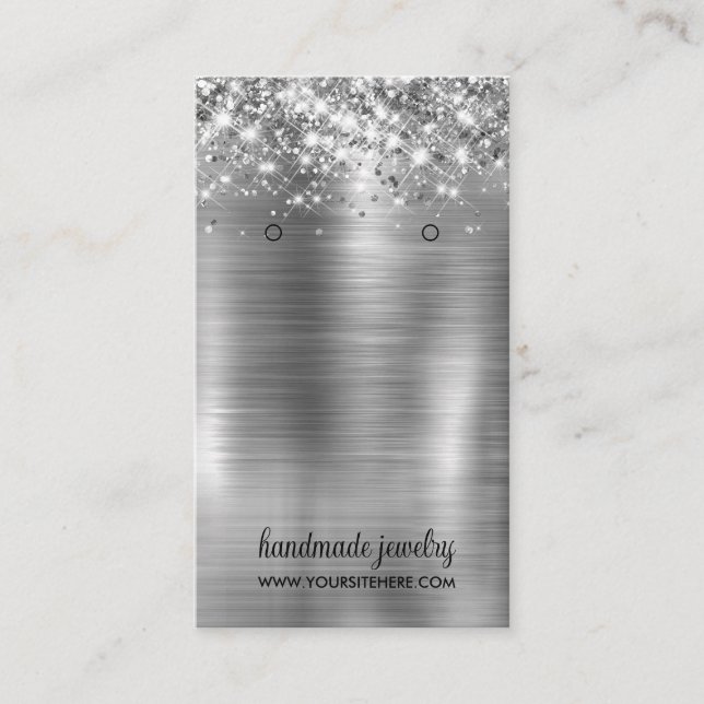 Silver Foil Faux Glitter Signature Earring Display Business Card (Front)