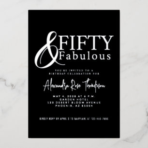 Silver Foil Fifty and Fabulous 50th Birthday Party Invitation