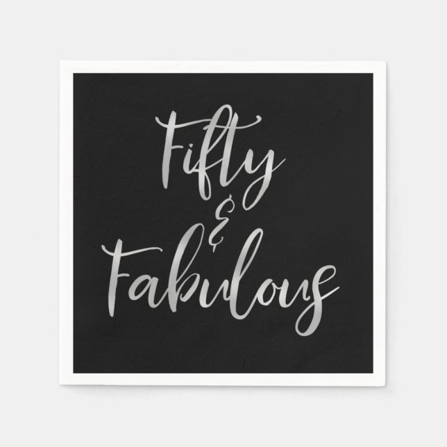 Silver Foil Fifty and Fabulous Napkins (Front)