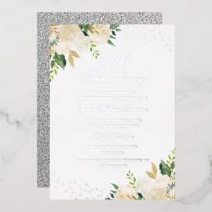 SILVER FOIL Floral 25th Anniversary Invitation