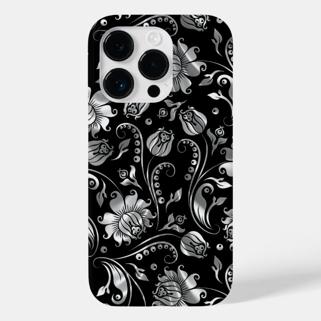 Silver Foil Floral Damasks Pattern Case-Mate iPhone Case (Back)