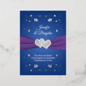 Silver Foil Floral, Joined Hearts Wedding Foil Inv Foil Invitation (Standing Front)