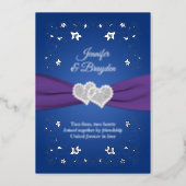 Silver Foil Floral, Joined Hearts Wedding Foil Inv Foil Invitation (Front)