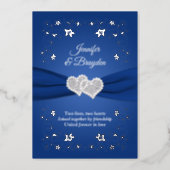 Silver Foil Floral, Joined Hearts Wedding Foil Invitation (Front)