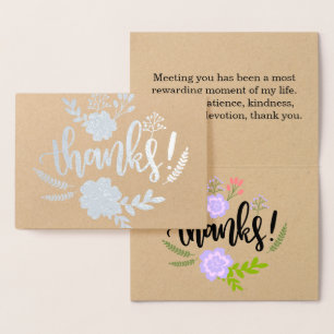 Silver Foil floral typography Sincere thank you Card