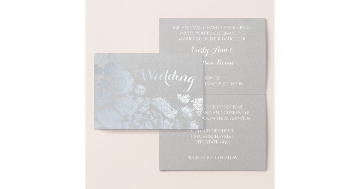Silver Foil Floral Typography Wedding Invitations | Zazzle.com