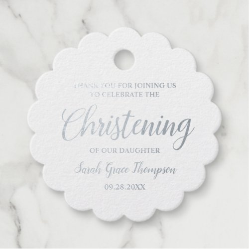 Silver Foil Flower Christening Baby girl Thank you Foil Favor Tags