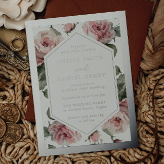 Silver Foil Frame Blush Floral Wedding Foil Invitation