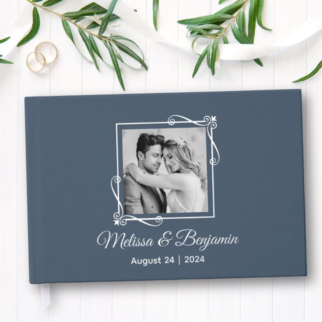 Silver Foil Frame on Blue Wedding Guest Book (Creator Uploaded)