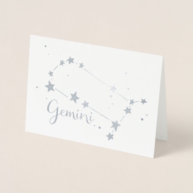 Silver Foil Gemini Zodiac Constellation Card (Front)
