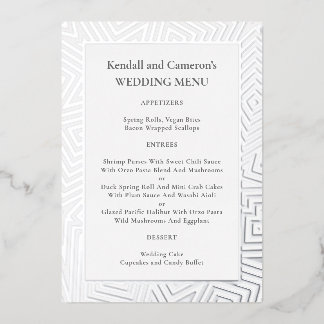 Silver Foil Geometric Border Wedding Menu Template