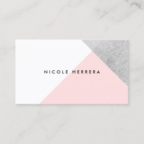 Silver foil geometric modern blush pink white business card