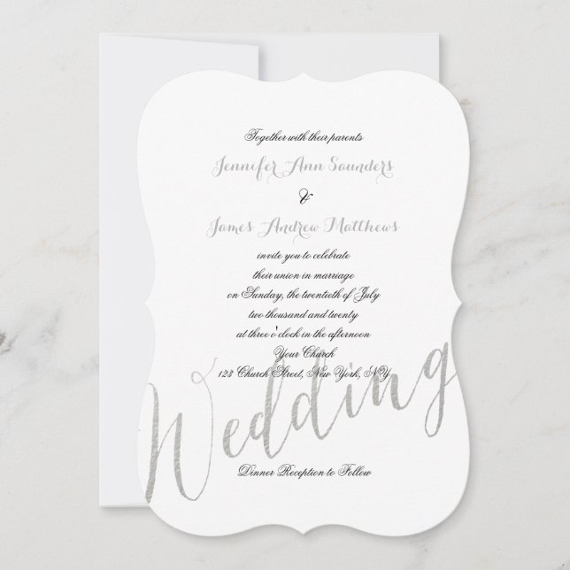 Silver Foil Glamor | Elegant Wedding Invitations (Front)