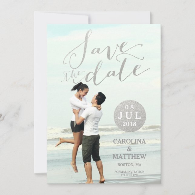 Silver Foil Glamor | Photo Save the Date Card (Front)