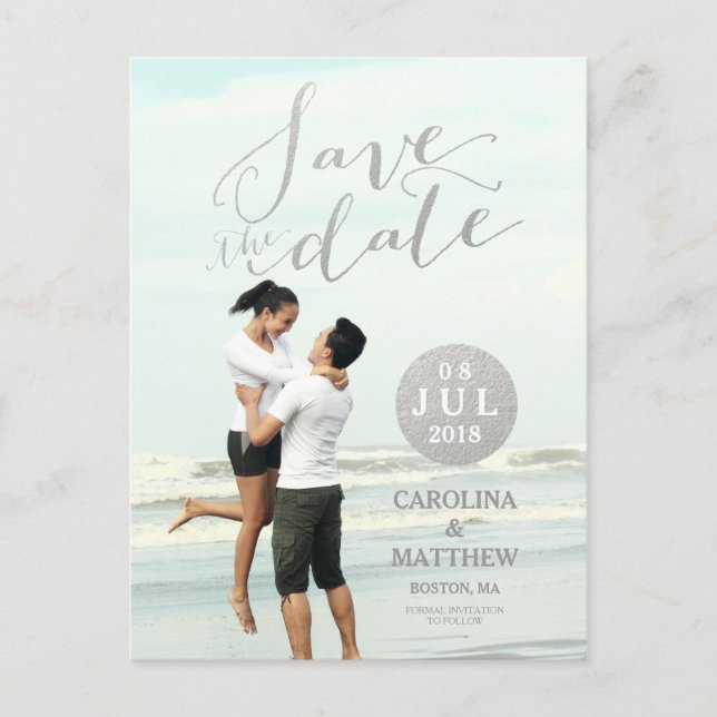 Silver Foil Glamor | Photo Save the Date Postcard (Front)