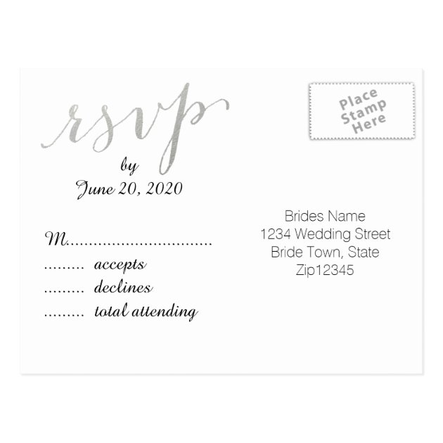Silver Foil Glamor | Wedding RSVP Postcard