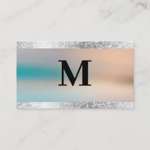 Silver Foil Glass Texture Background Monogram Business Card