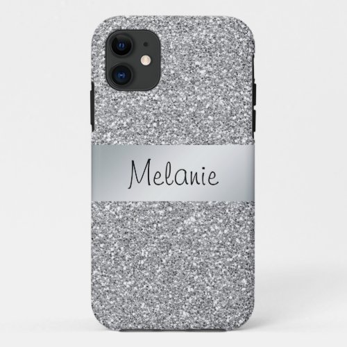 Silver Foil  Glitter iPhone Case Custom Monogram