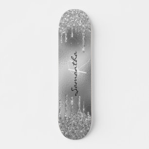 Silver Foil Glitter Monogram Skateboard