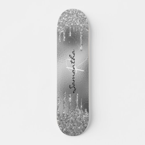 Silver Foil Glitter Monogram  Skateboard