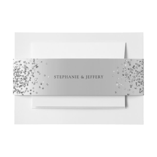 Silver Foil Glitter Sparkle Elegant Wedding Invitation Belly Band (Front Example)