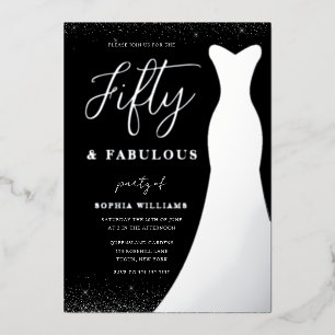 Silver Foil Gown Fifty & Fabulous 50th Birthday Invitation