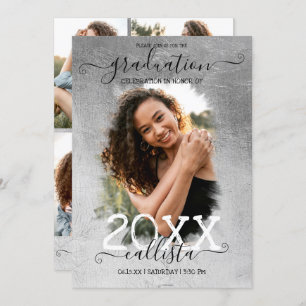 Silver Foil Halo Photo Collage Graduation Invitation