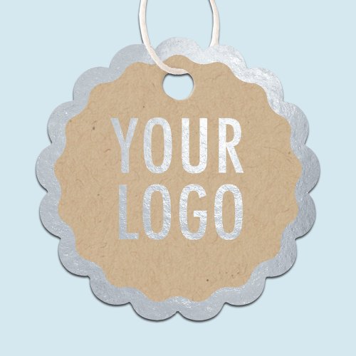 Silver Foil Hang Tags Round Scalloped Custom Logo