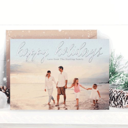 Silver Foil Happy Holidays Photo Card  Ice Blue