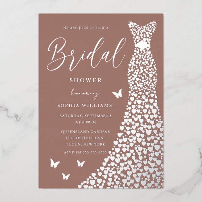 bridal shower invitations dress Silver Foil Heart & Clay Invitation Size:4T --- Chest = 23 inches/ Waist = 22 inches/ Hollow to knee = 25 inches