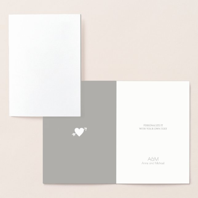 Silver-foil-heart with arrow Monogrammed wedding Foil Card (Display)