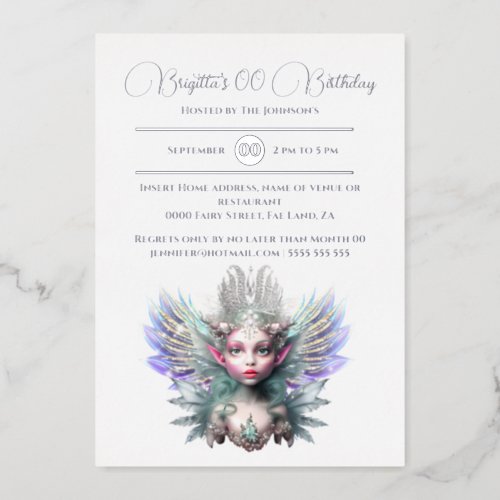 Silver foil ice fairy queen rhinestone diamond  foil invitation