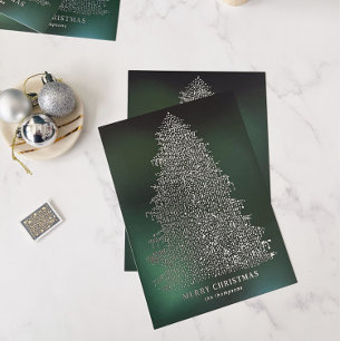 Silver Foil Illustrated Christmas Tree Card