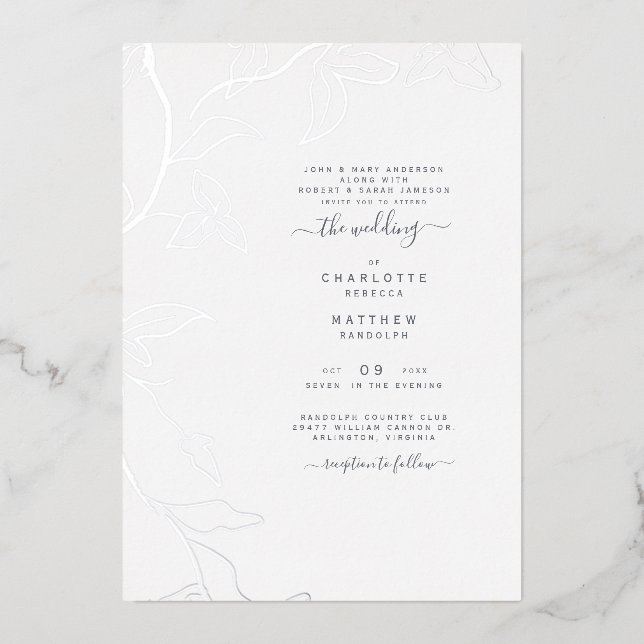 Silver Foil Ivy Both Sets of Parents Wedding Invitation (Front)