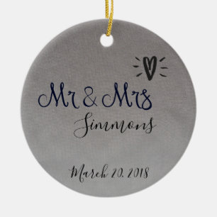 Silver Foil Just Married Mr Mrs Date Ceramic Ornament