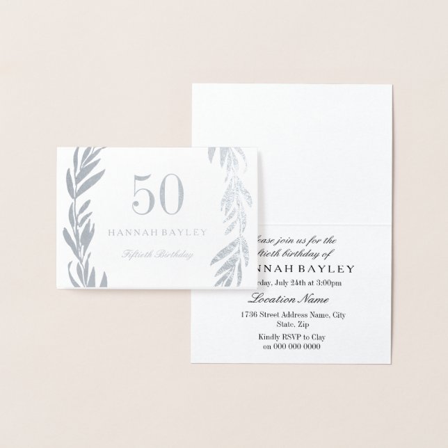 Silver Foil Leaf Wreath 50th Birthday Invitation (Display)