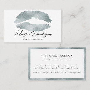 Silver Foil Lips Modern Chic Makeup Beauty White Business Card