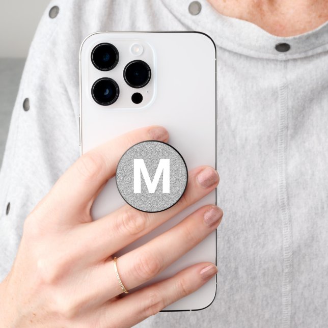 Silver Foil Look and Monogram PopSocket (Hand)