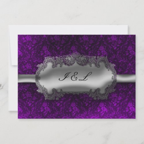 Silver Foil Look Damask Goth Wedding Invitation