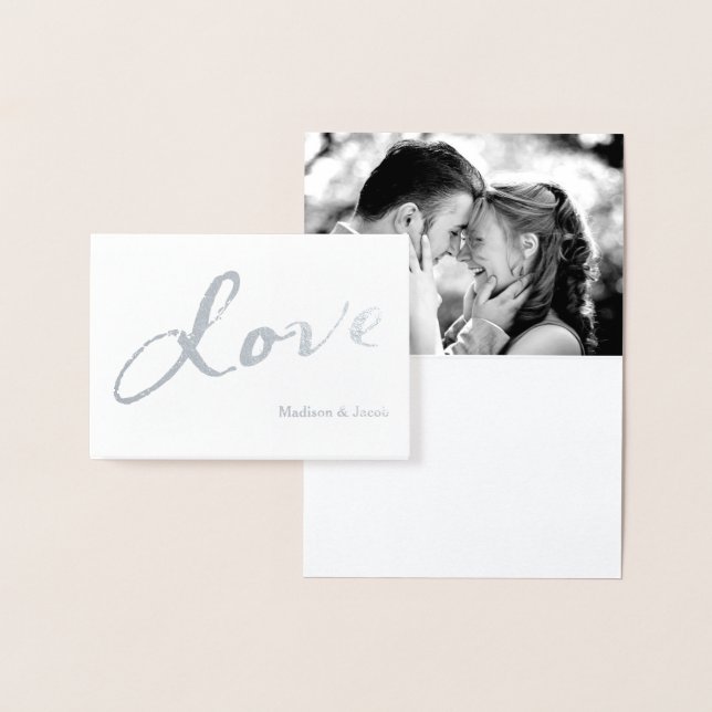 Silver Foil Love Photo Thank you Card on Gray (Display)