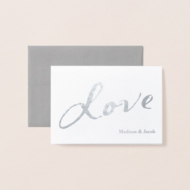 Silver Foil Love Thank you Card on Kraft Paper (Front With Envelope)
