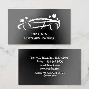 Silver Foil Luxury Auto Detailing Car Cleaning Business Cards