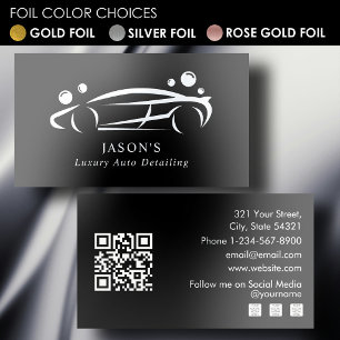 Silver Foil Luxury Auto Detailing Car Cleaning Business Cards